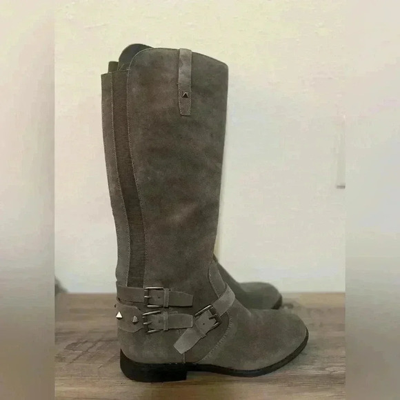 Marc Fisher Arbor Grey Gray Suede Tall Studded Buckle Boots,Women's Size 5M - Picture 1 of 8